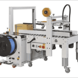 carton sealing with automatic strapping line